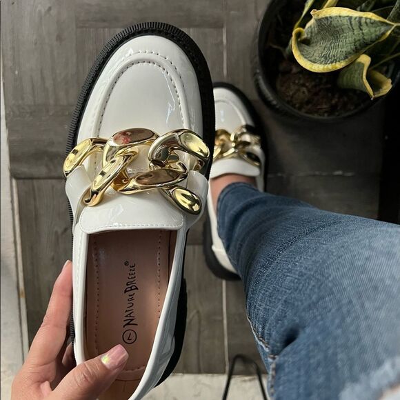 White Chain Strap Platform Loafers - Picture 1 of 11
